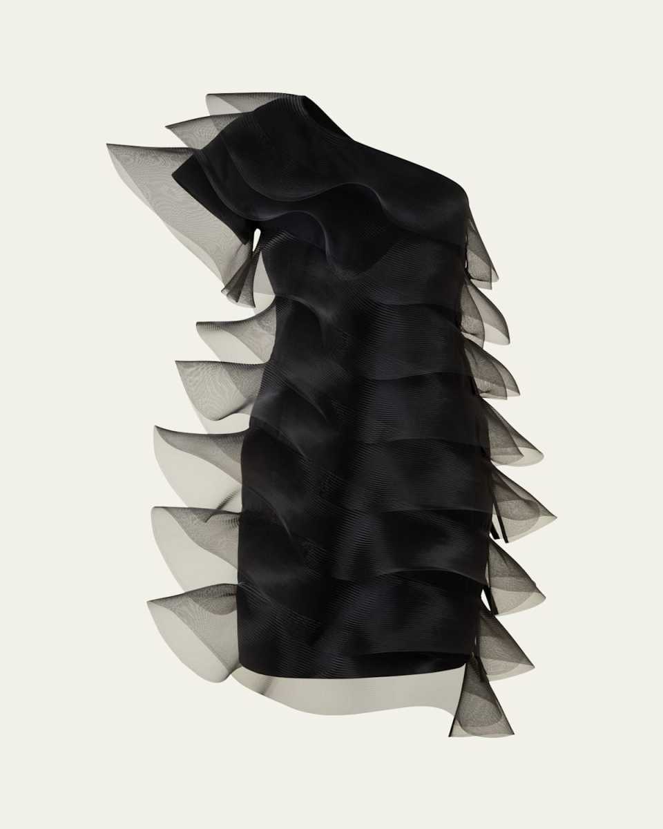 Tiered Diagonal Crinoline Ruffles One-Shoulder Mini Dress